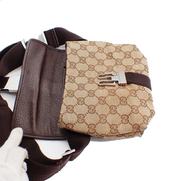 GUCCI Logo GG Pattern Mini Bum Body Bag Canvas Leather Brown SHW Italy 34EF284 - Picture 14 of 16